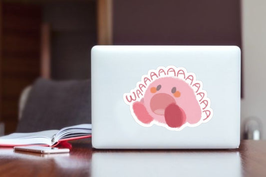 "Kirby Screaming" Cute Gaming Laptop Sticker, Pink Kawaii Character "Waaaa" Vinyl Decal for Laptop, Water Bottle, Journal, and Kindle