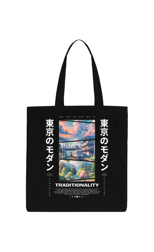 TRADITIONALITY Back text tote bag Black 100