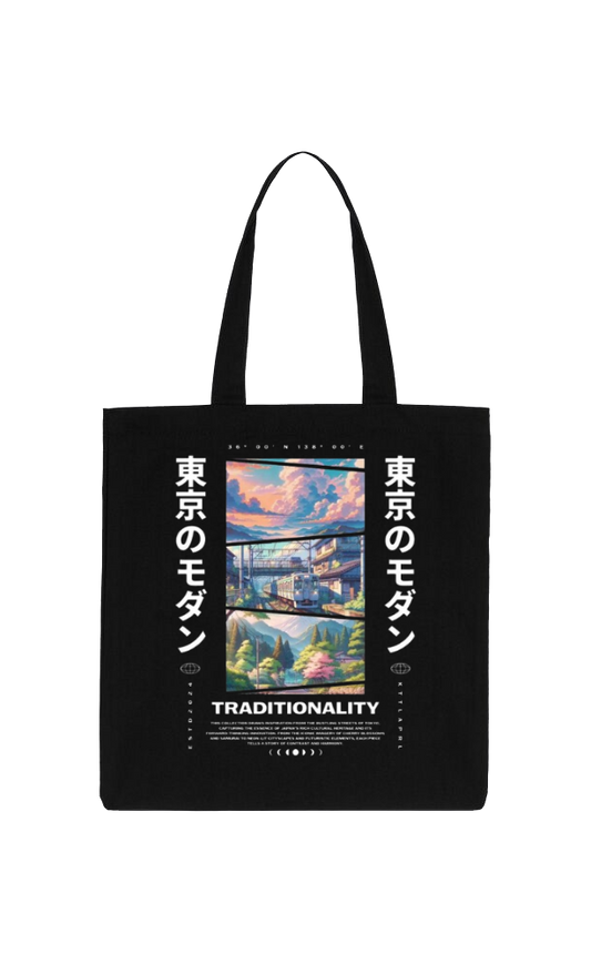 TRADITIONALITY Back text tote bag Black 100