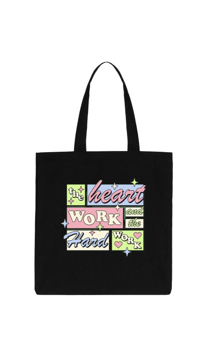heart WORK Hard and WORD tote bag Black 103