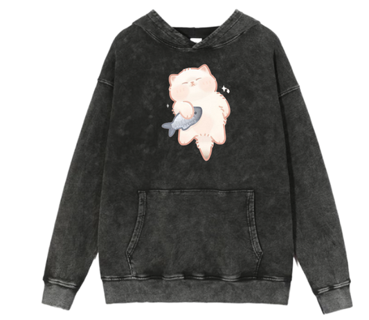cat Oversize Hoodie Washed 104