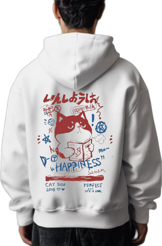 HAPPINESS Back text oversize hoodie White back 104
