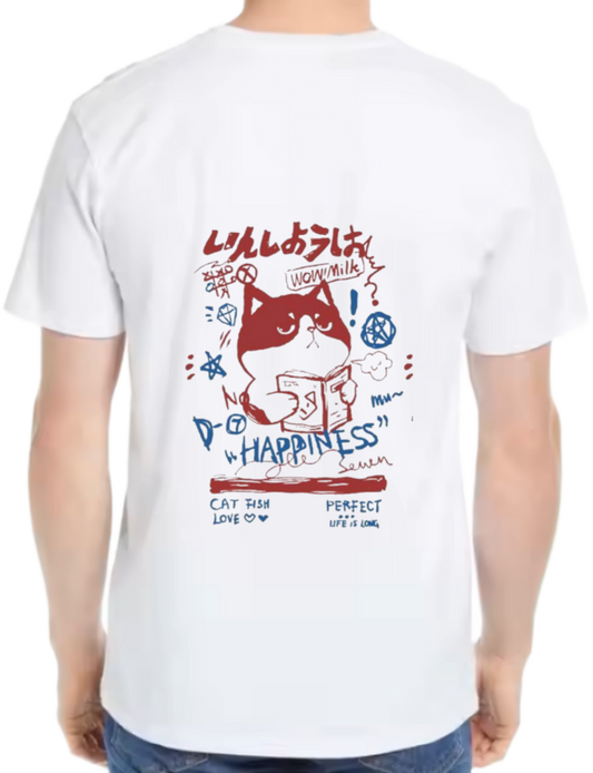 Cat Fish Back text One Size t- shirt White Back 99