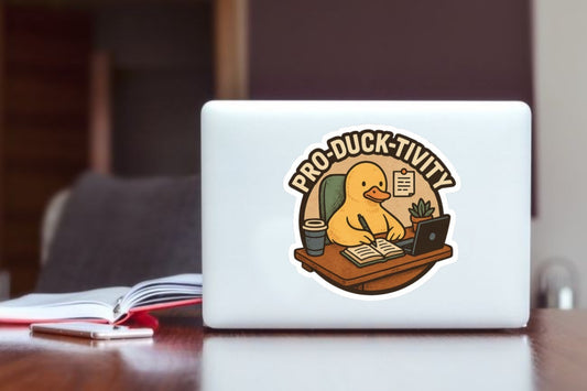 "Pro-duck-tivity" Cute Duck Laptop Sticker, Funny Office & Working Vinyl Decal for Laptop, Water Bottle, Journal, and Kindle