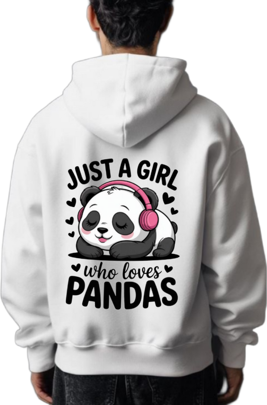 JUST A GIRL who loves PANDAS One Size hoodie White Back 105