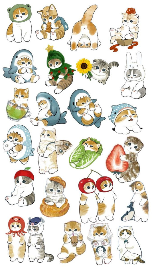 Cute Cat Stickers Pack - Funny Kawaii Kitten Vinyl Decals in Costumes, Shark, Fruit, Frog, and Animal Designs for Water Bottles, Laptops, Journals, Phone, Scrapbook (Pack