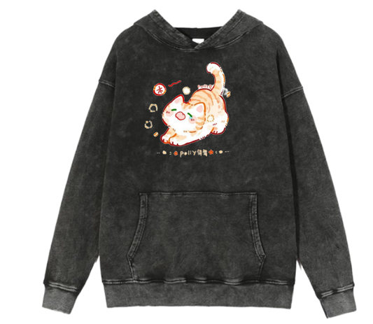 cat Oversize Hoodie Washed 107