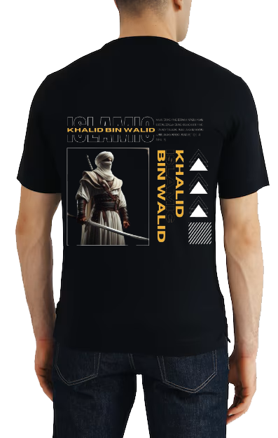 KHALID BIN WALID Back text One Size t- shirt Black Back 103