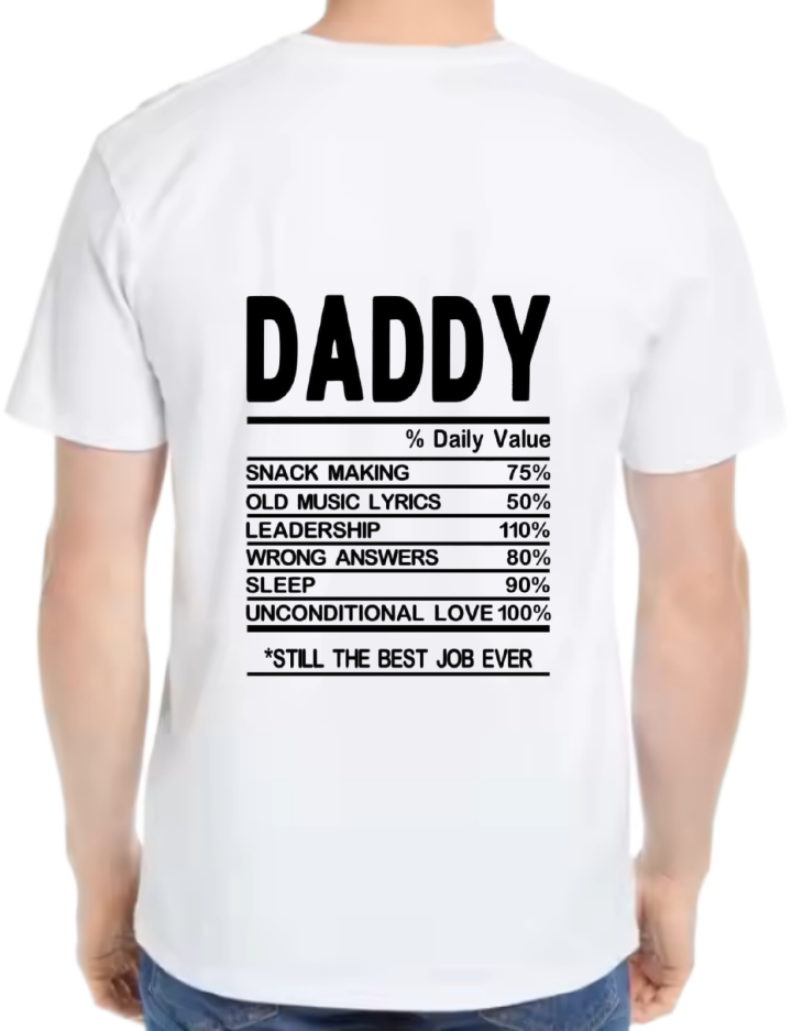 Nutrition Facts Back text One Size t- shirt White Back 103