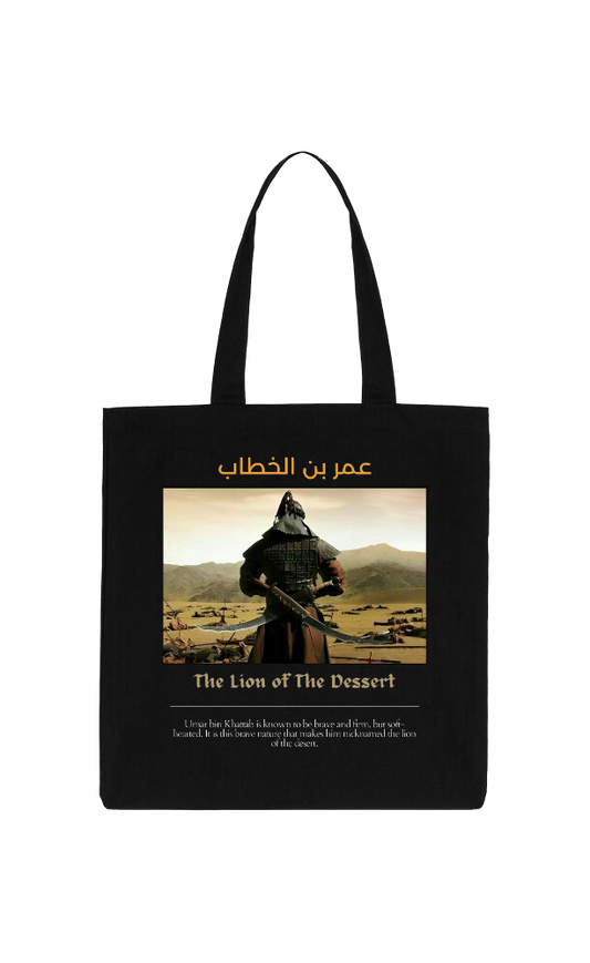 The Lion of The Dessert Back text tote bag Black 106