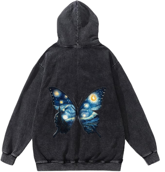 butterflies Oversize Hoodie Washed gray Back  10