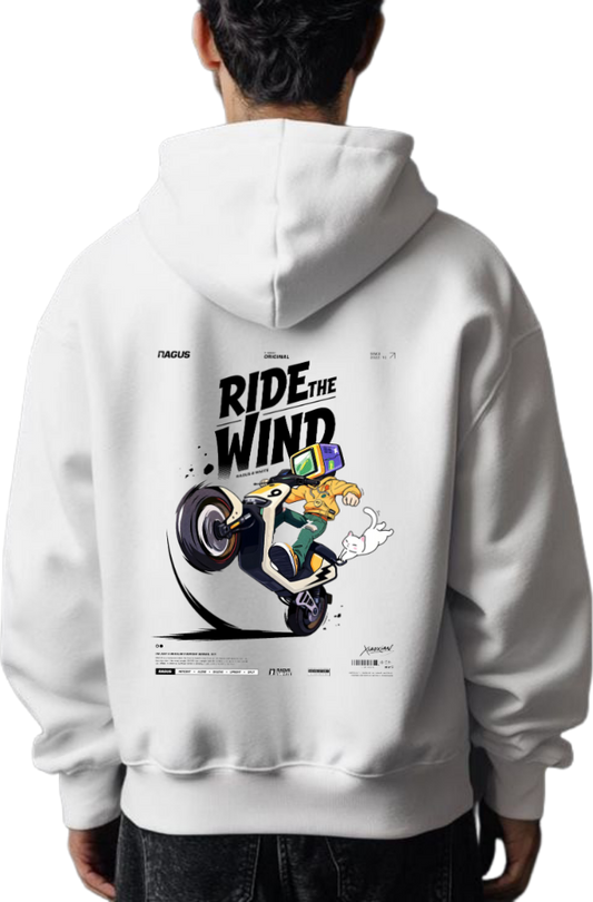 RIDE THE WIND Over Size hoodie White Back 57