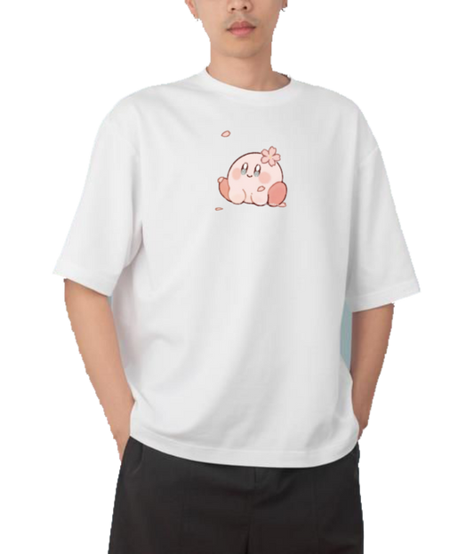 Cute White Kirby Anime Graphic T-Shirt, Kawaii Y2K Aesthetic Gaming Tee, Casual Oversized Short Sleeve Top 10