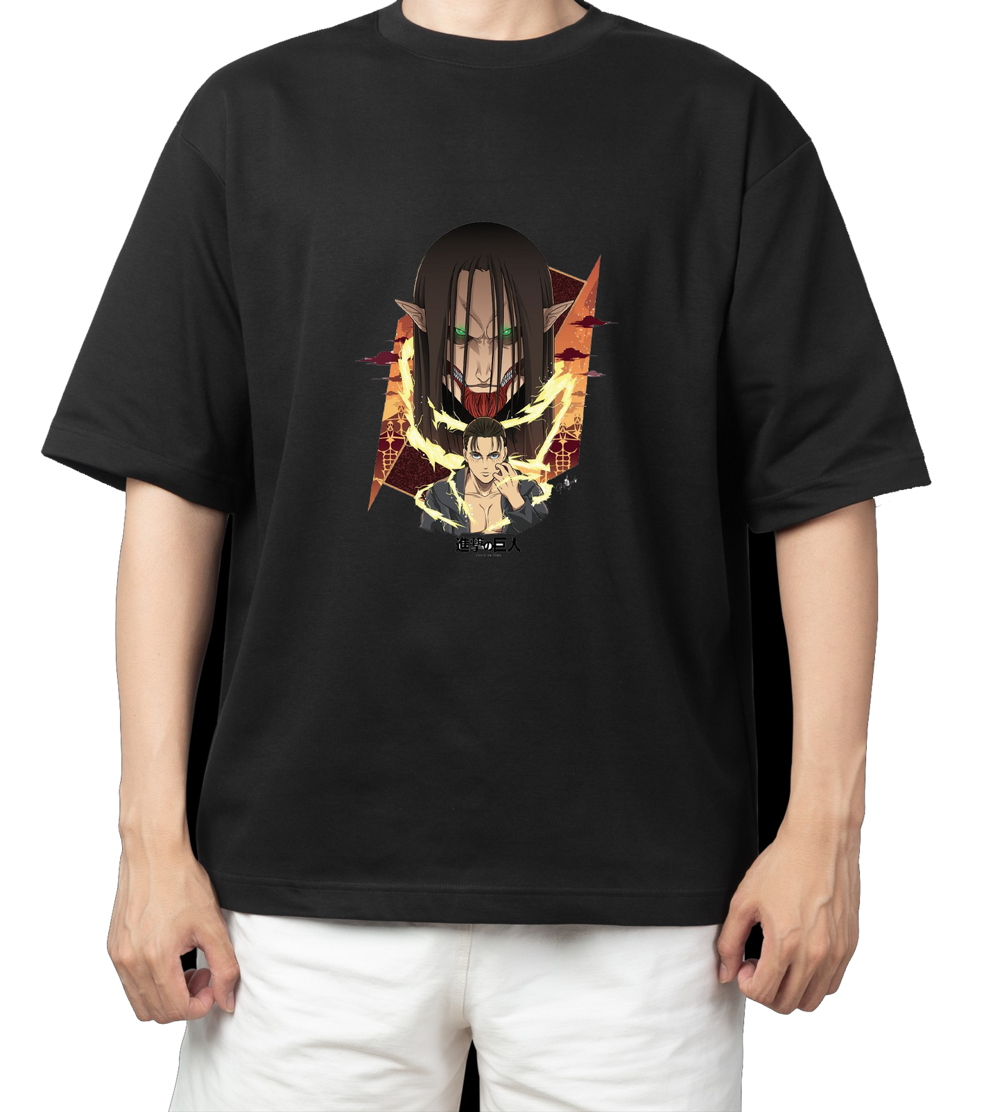 Anime Attack on titan shingeki no kyojin eren levi mikasa  Aot black  Oversize  t- shirt 10