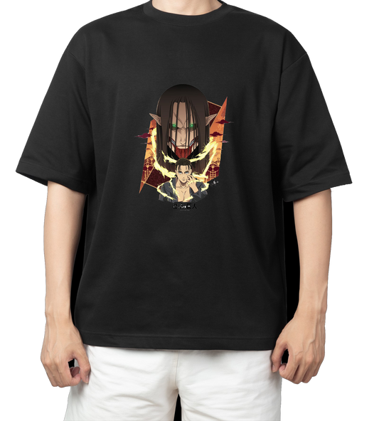 Anime Attack on titan shingeki no kyojin eren levi mikasa  Aot black  Oversize  t- shirt 10