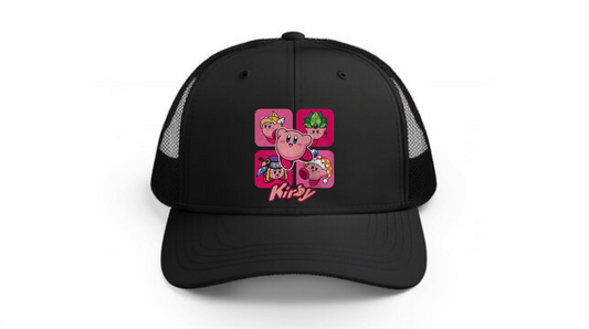 Kawaii Kirby Crown Pink Character Mesh Trucker Hat, Cute Anime Princess/King Black Baseball Cap, Adjustable Snapback for Women and Teens 10