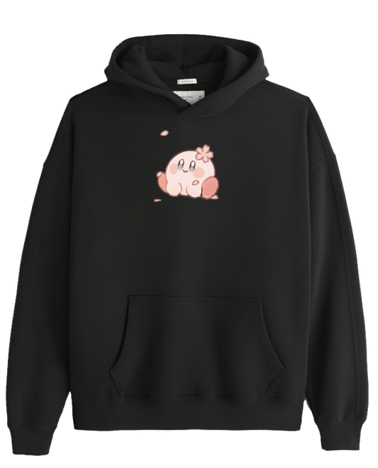 Cute Pink Anime Kirby Character Graphic Hoodie for Women and Men, Kawaii Cartoon Black Pullover Sweatshirt 10
