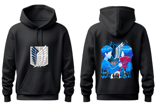 Anime Attack on titan shingeki no kyojin eren levi mikasa Aot Black Oversize HOODIE back 10