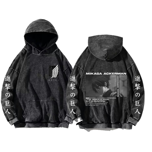 Anime Attack on titan shingeki no kyojin eren levi mikasa Aot Oversize Wash Hoodie gray 10
