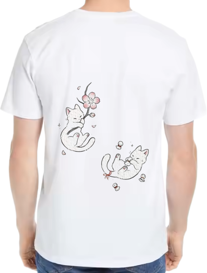 Cute Cat t- shirt One Size White back 10