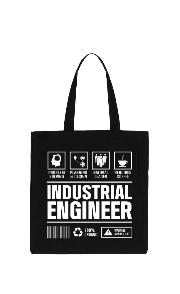 INDUSTRIAL ENGINEER Back text tote bag Black 9