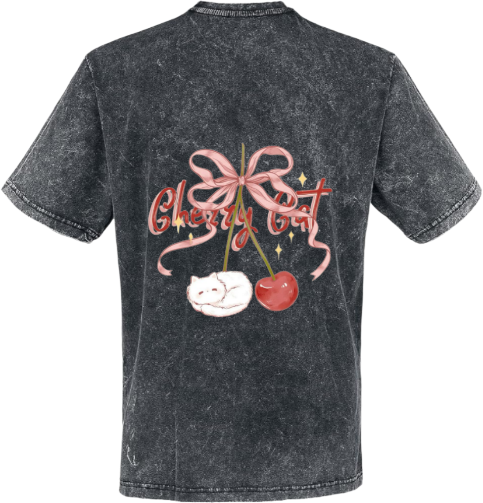 Cherry Cat t- shirt One Size Washed Back 10
