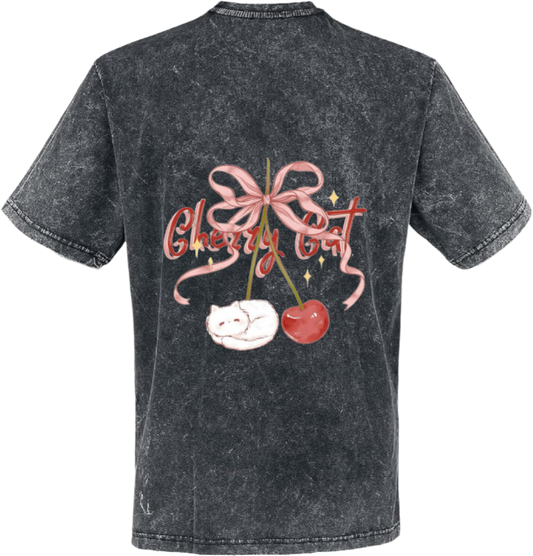 Cherry Cat t- shirt One Size Washed Back 10