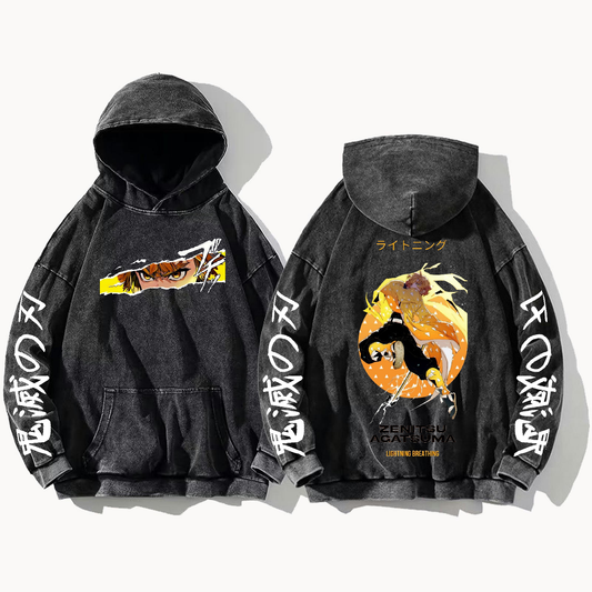 Anime Demon slayer nezuko tanjiro Oversize  Hoodie Washed gray 10
