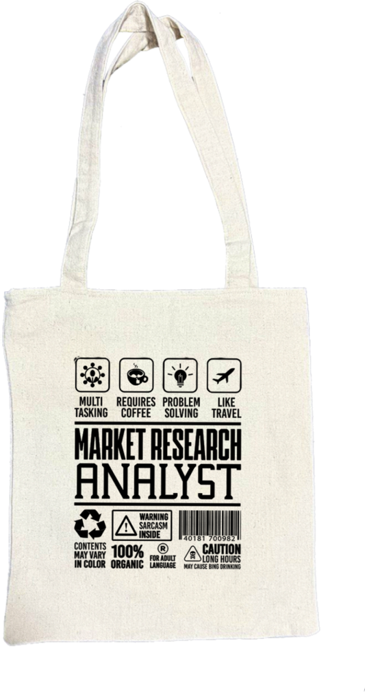MARKET RESEARCH ANALYST Back text tote bag beige 118