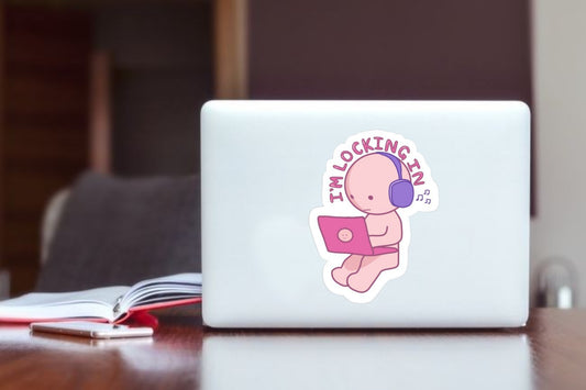 "I'm Locking In" Working Laptop Sticker, Cute Study & Focus Meme Vinyl Decal for Laptop, Water Bottle, Journal, and Kindle
