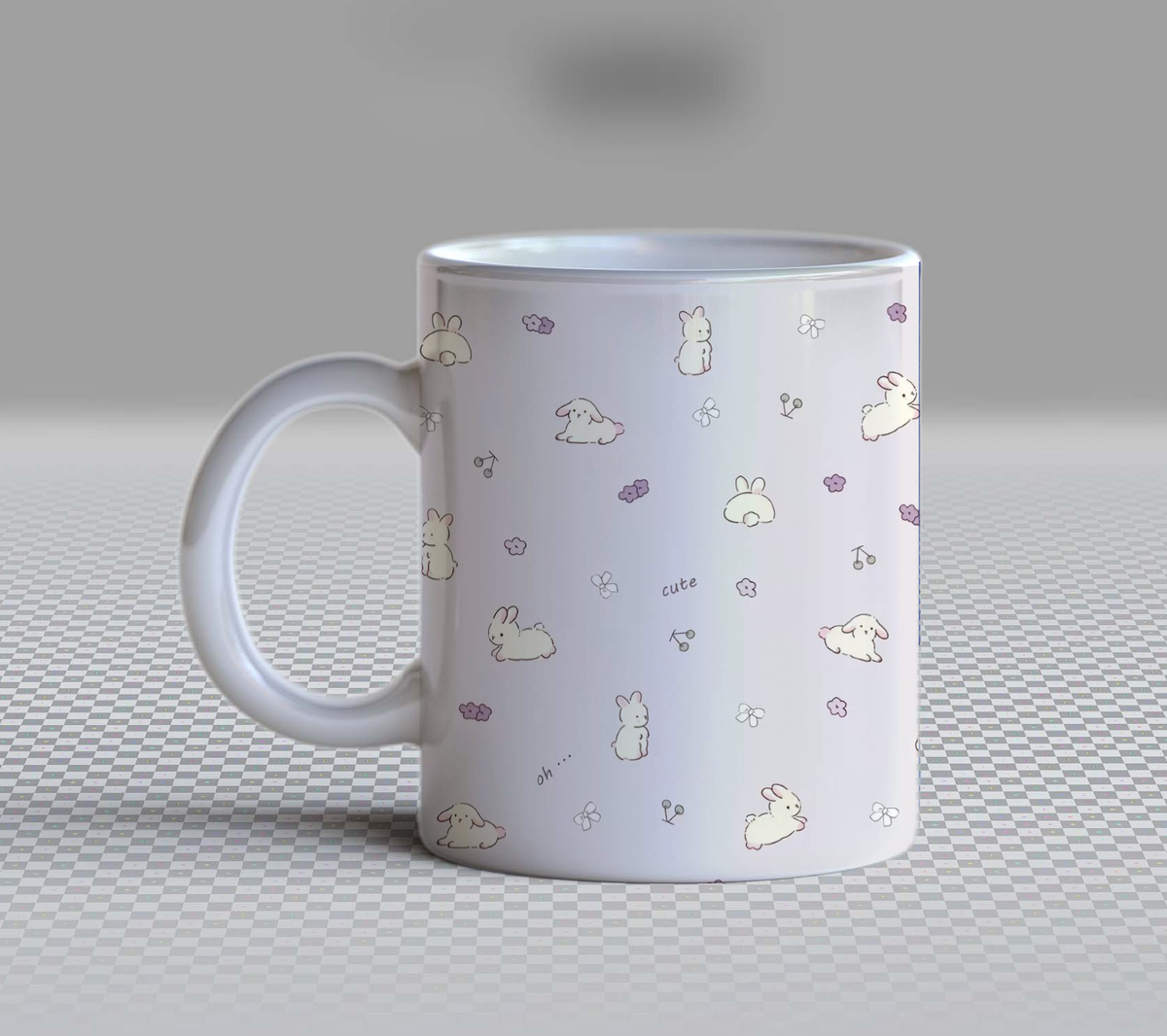 Cute Minimalist Bunny and Puppy Ceramic Coffee Mug – 11oz Aesthetic White Tea Cup, Kawaii Tiny Cartoon Rabbit & Dog Pattern Mug for Coffee Lovers, Lovely Birthday Gift for Women, Girls & Teens