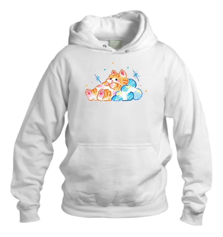 cat Oversize Hoodie White 117