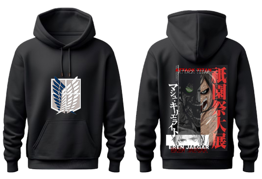 Anime Attack on titan shingeki no kyojin eren levi mikasa Aot Black Oversize HOODIE back 11
