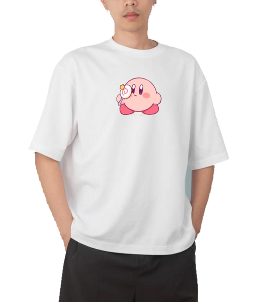 Cute White Kirby Anime Graphic T-Shirt, Kawaii Y2K Aesthetic Gaming Tee, Casual Oversized Short Sleeve Top 11