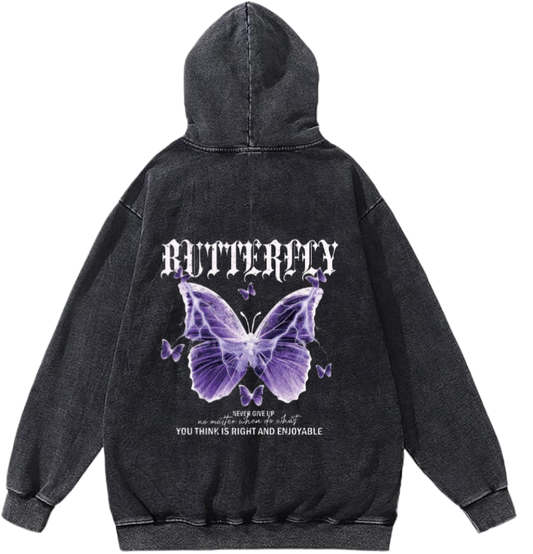butterflies Oversize Hoodie Washed gray Back  11