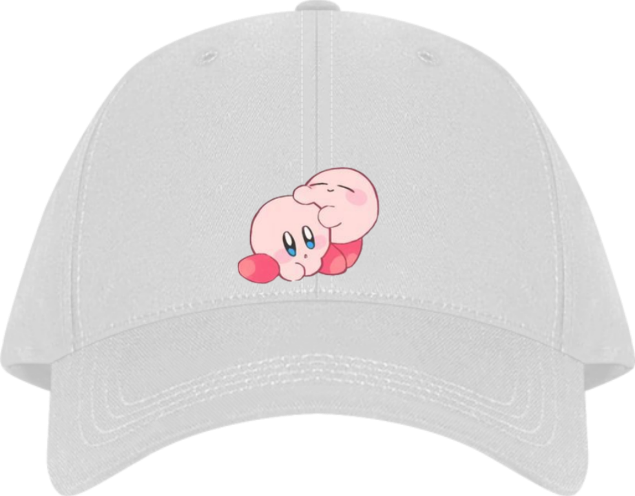 Cute Anime Kirby Baseball Cap, Kawaii Pink Character White Dad Hat, Adjustable Y2K Streetwear Sun Cap for Women and Men 11