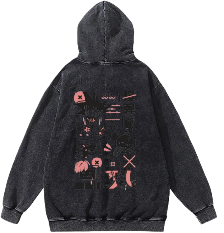 Streetwear Graffiti Over Size hoodie Washed Back 51