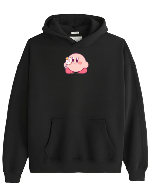 Cute Pink Anime Kirby Character Graphic Hoodie for Women and Men, Kawaii Cartoon Black Pullover Sweatshirt 11