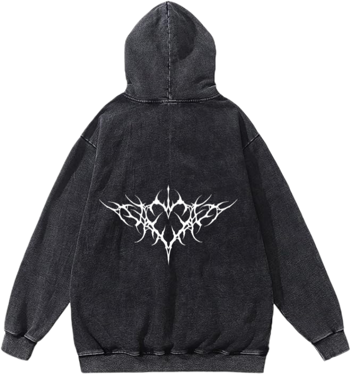 Goth Oversize  Hoodie Washed gray Back 11