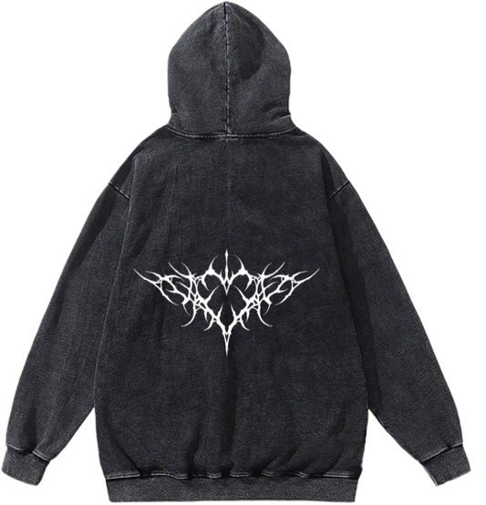 Goth Oversize  Hoodie Washed gray Back 11