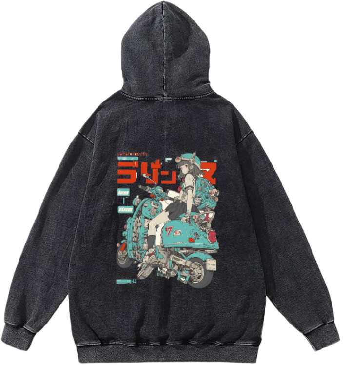 Original Character Over Size hoodie Washed Back 11