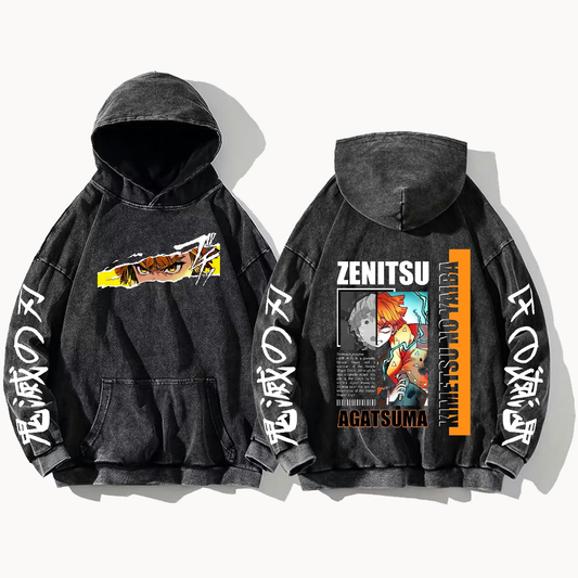 Anime Demon slayer nezuko tanjiro Oversize  Hoodie Washed gray 11