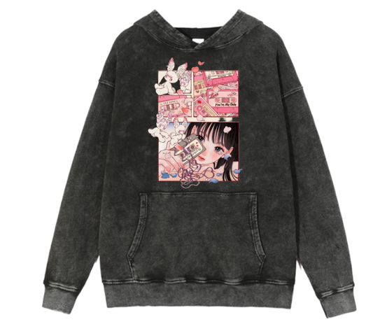 RANDOM ANIME GIRL Oversize  Hoodie Washed gray 11