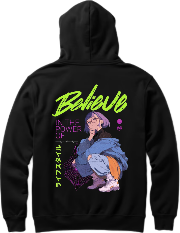 Believe Over Size hoodie Black Back 31