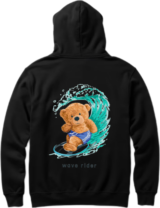 A teddy bear surfing One Size hoodie Black Back 11