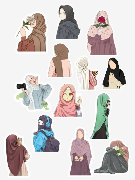 Hijab Aesthetic Stickers Pack, Cute Muslim Girl Illustration, Niqab, Flowers, and Waterproof Vinyl Decals for Journaling, Scrapbooking, Laptop, and Water Bottles