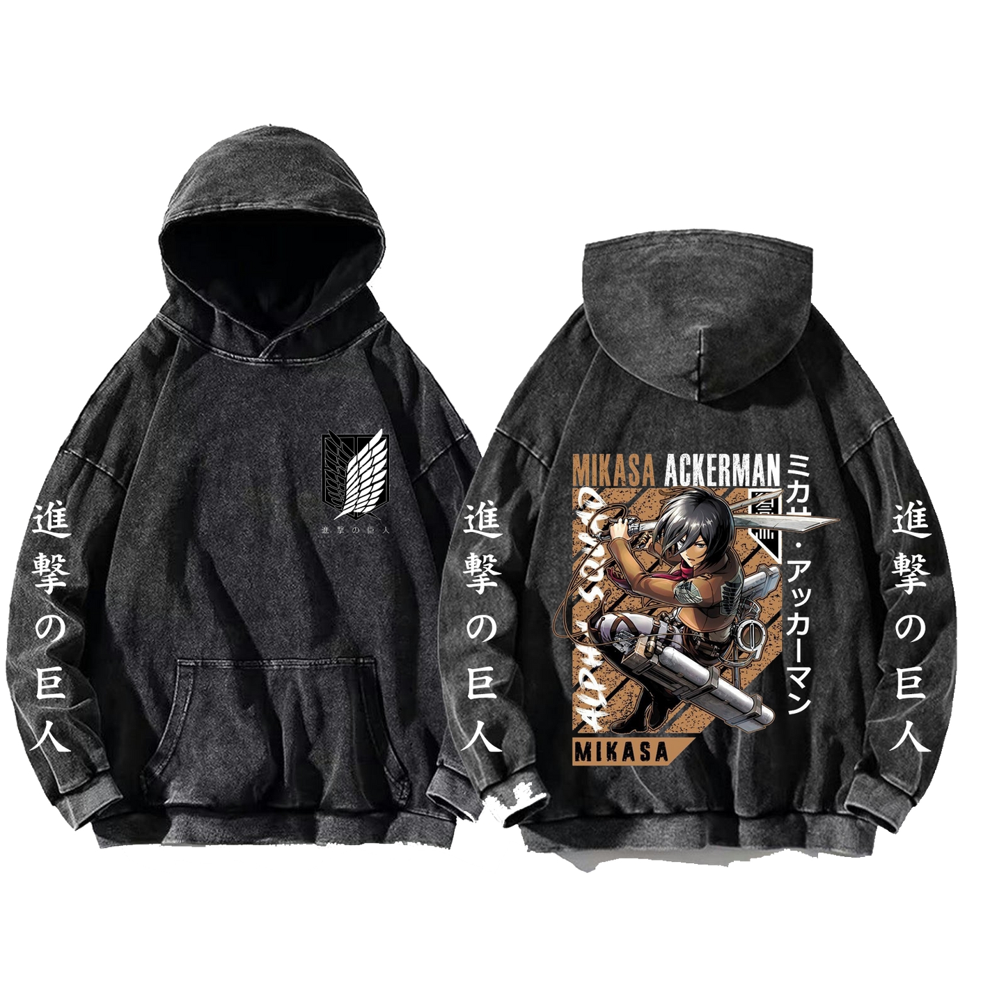 Anime Attack on titan shingeki no kyojin eren levi mikasa Aot Oversize Wash Hoodie gray 11
