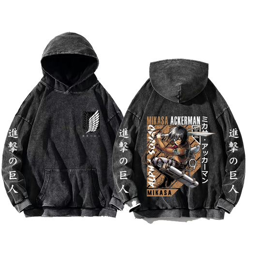 Anime Attack on titan shingeki no kyojin eren levi mikasa Aot Oversize Wash Hoodie gray 11