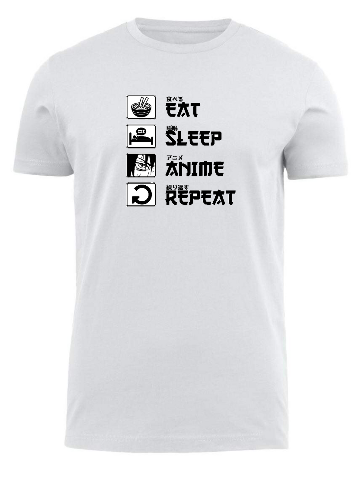 Text png Eat Sleep Anime Repeat t-shirt fit White
