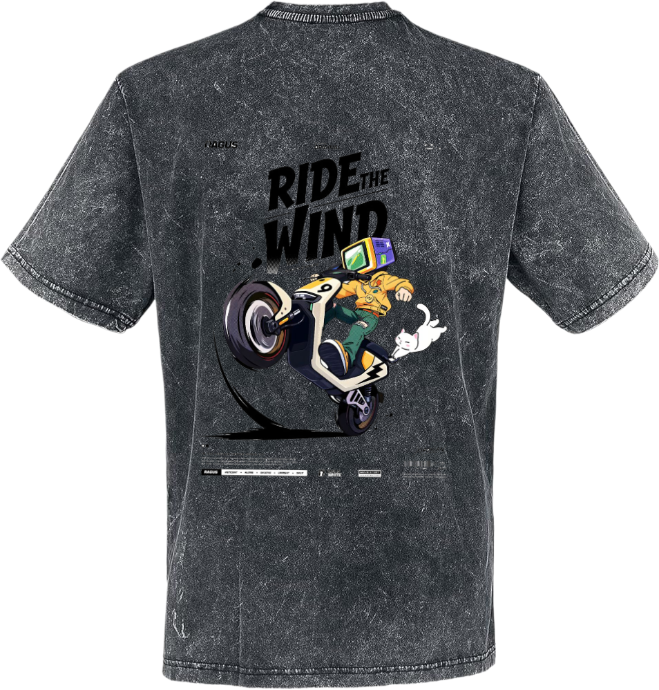 RIDE THE WIND t- shirt Over Size Washed Back 107
